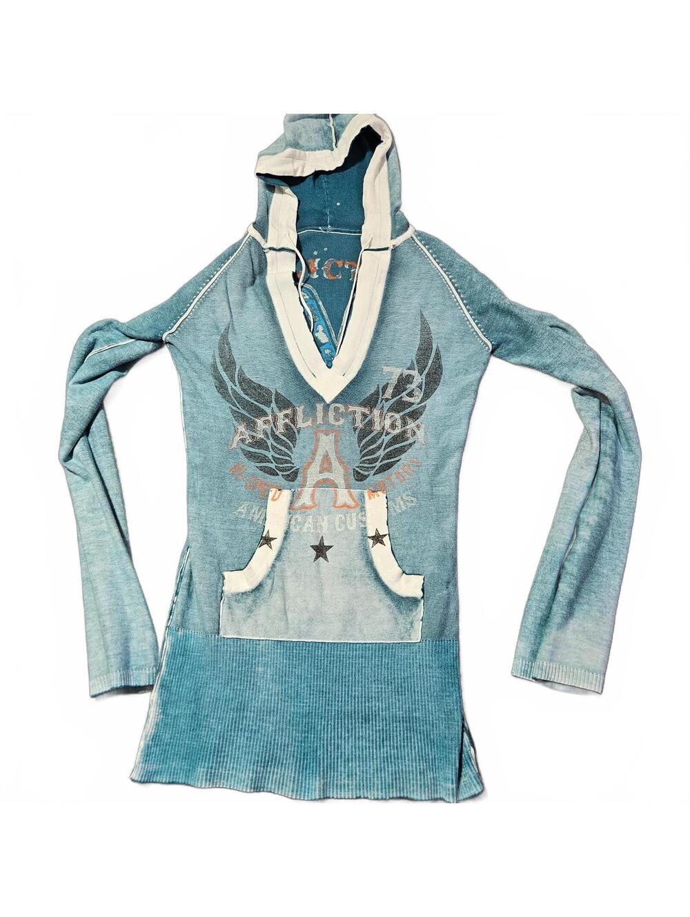 Affliction Women's Small Light Long Sleeve Hoodie Sweater Tee shirt Reversible - Picture 3 of 7